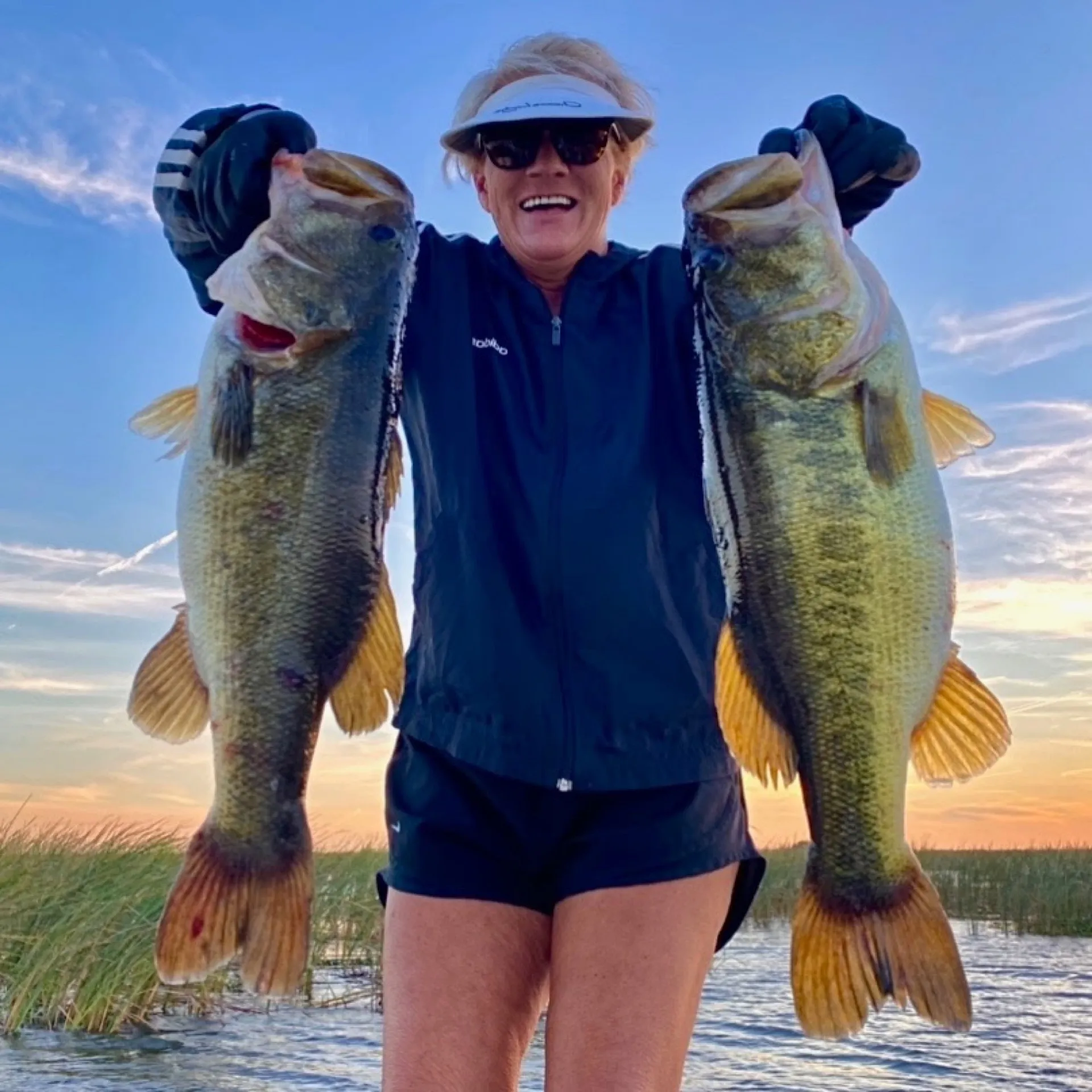 Two trophies at sunset
